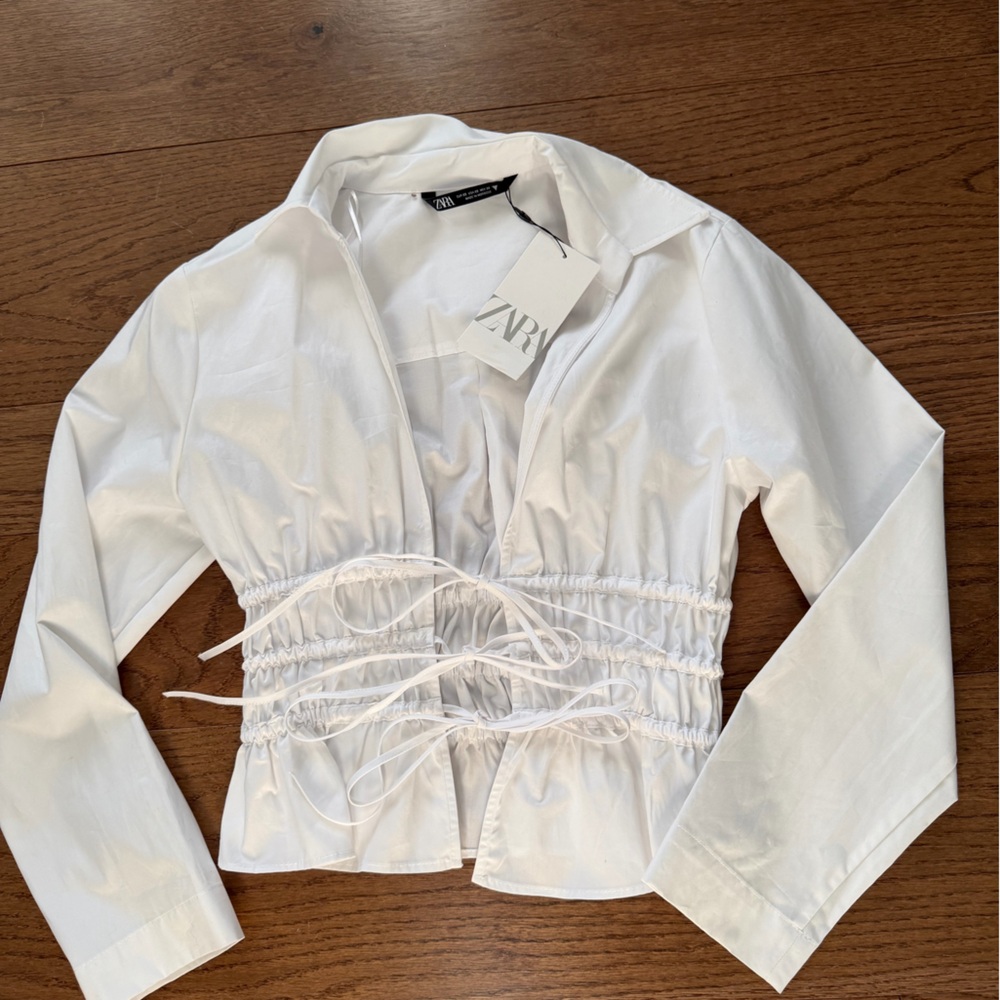 Zara White Ruched Blouse